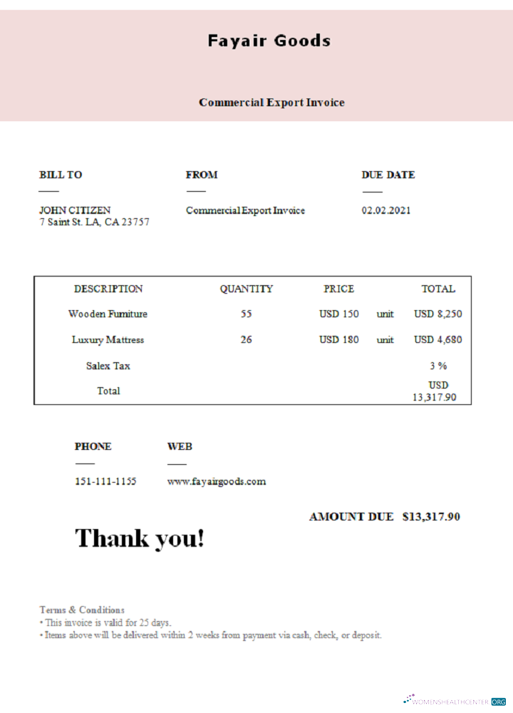 Download USA Fayair Goods invoice Photoshop template